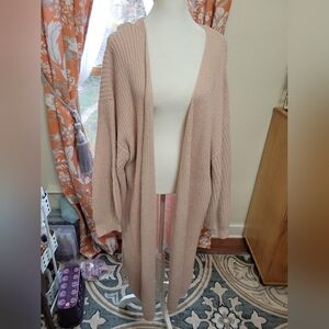 Women's Long Open Front Cardigan Sweater - Pink